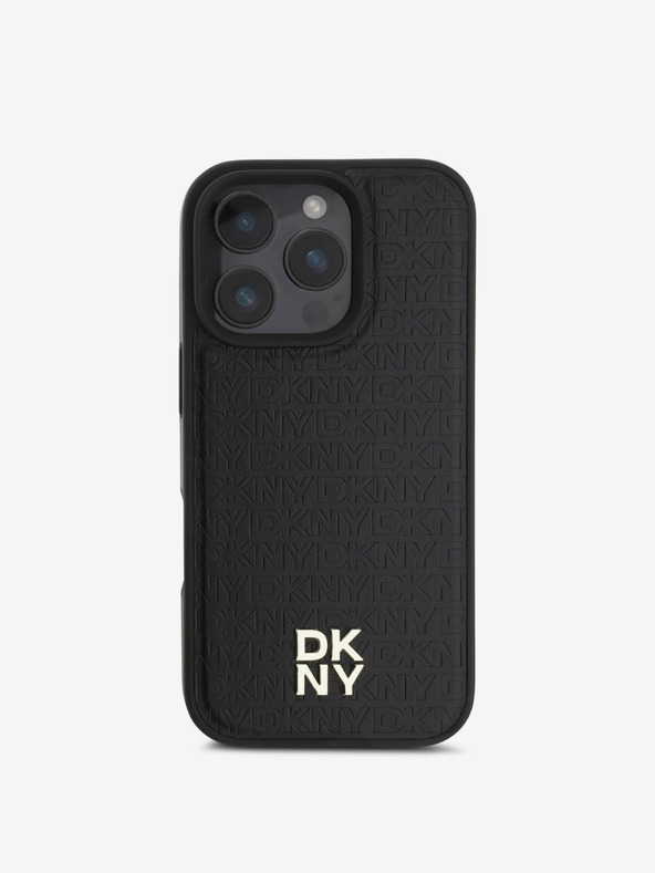 DKNY DKNY PU kožený zadný kryt Repeat Pattern Stack Logo MagSafe pre iPhone 16 Pro Black