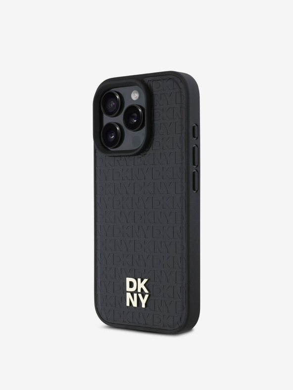 DKNY DKNY PU kožený zadný kryt Repeat Pattern Stack Logo MagSafe pre iPhone 16 Pro Black