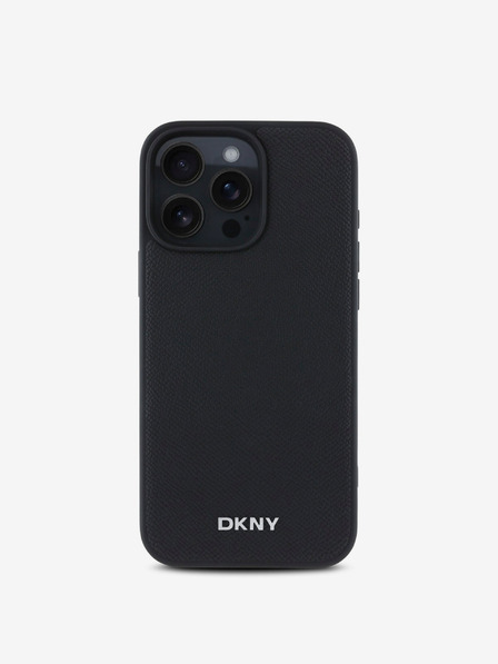DKNY DKNY PU kožený strieborný zadný kryt s kovovým logom Magsafe pre iPhone 16 Pro Max Black