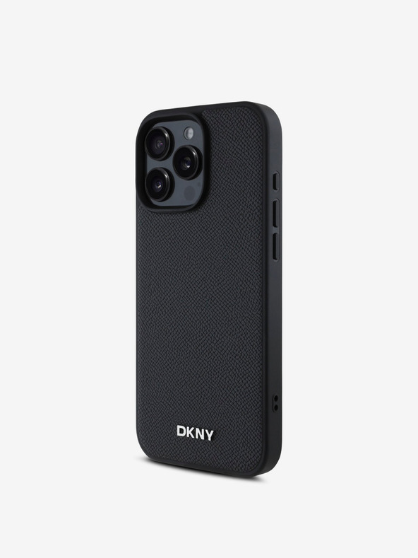 DKNY DKNY PU kožený strieborný zadný kryt s kovovým logom Magsafe pre iPhone 16 Pro Max Black