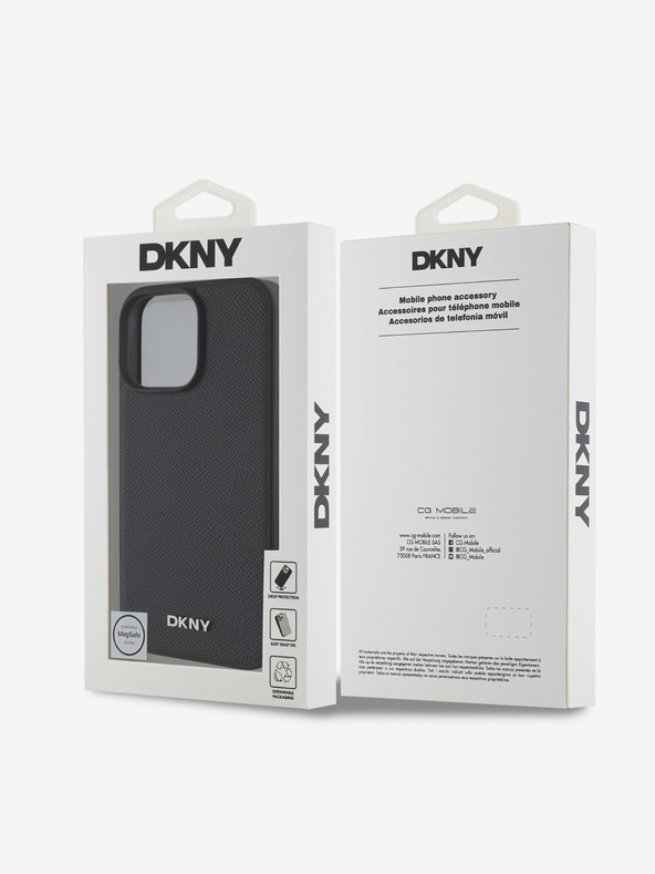 DKNY DKNY PU kožený strieborný zadný kryt s kovovým logom Magsafe pre iPhone 16 Pro Max Black