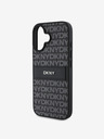 DKNY DKNY PU kožený zadný kryt s opakujúcim sa vzorom s tonálnym prúžkom pre iPhone 16 čierny