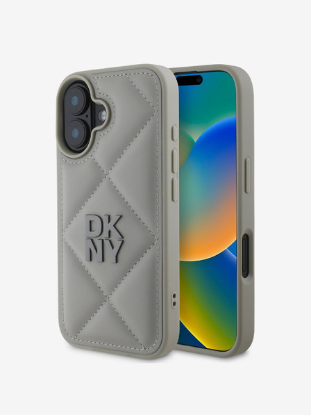 DKNY DKNY PU kožený prešívaný zadný kryt s logom Stack pre iPhone 16 sivý