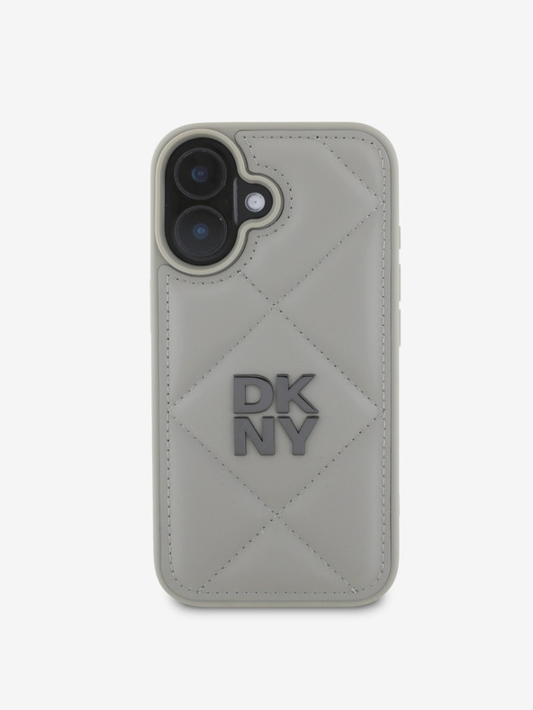 DKNY DKNY PU kožený prešívaný zadný kryt s logom Stack pre iPhone 16 sivý