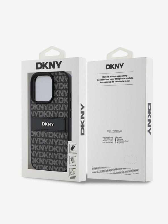 DKNY DKNY PU kožený zadný kryt s opakujúcim sa vzorom Tonal Stripe pre iPhone 16 Pro čierny