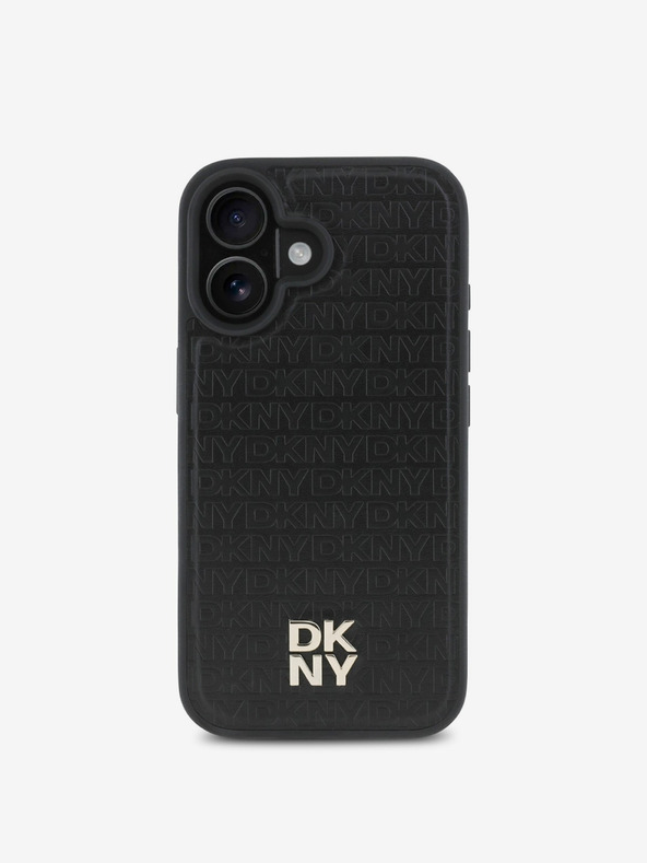 DKNY DKNY PU kožený zadný kryt s opakujúcim sa vzorom Stack Logo MagSafe pre iPhone 16 čierny
