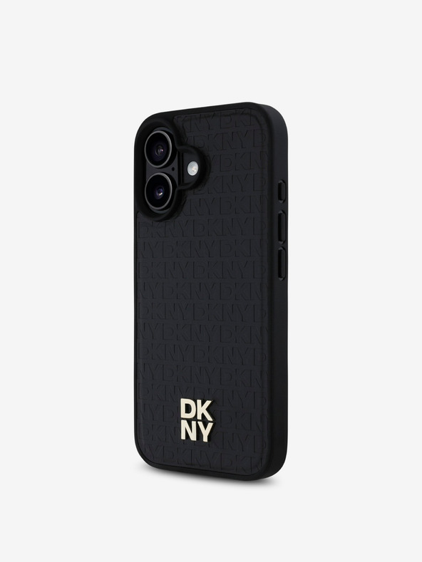 DKNY DKNY PU kožený zadný kryt s opakujúcim sa vzorom Stack Logo MagSafe pre iPhone 16 čierny