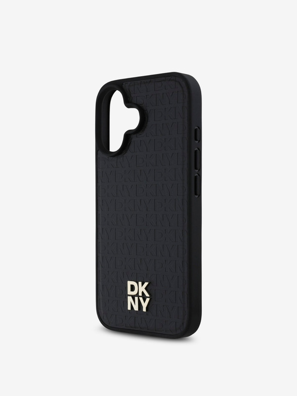 DKNY DKNY PU kožený zadný kryt s opakujúcim sa vzorom Stack Logo MagSafe pre iPhone 16 čierny
