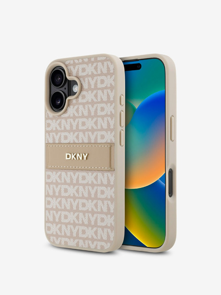 DKNY DKNY PU kožený zadný kryt s opakujúcim sa vzorom Tonal Stripe pre iPhone 16 Plus Pink