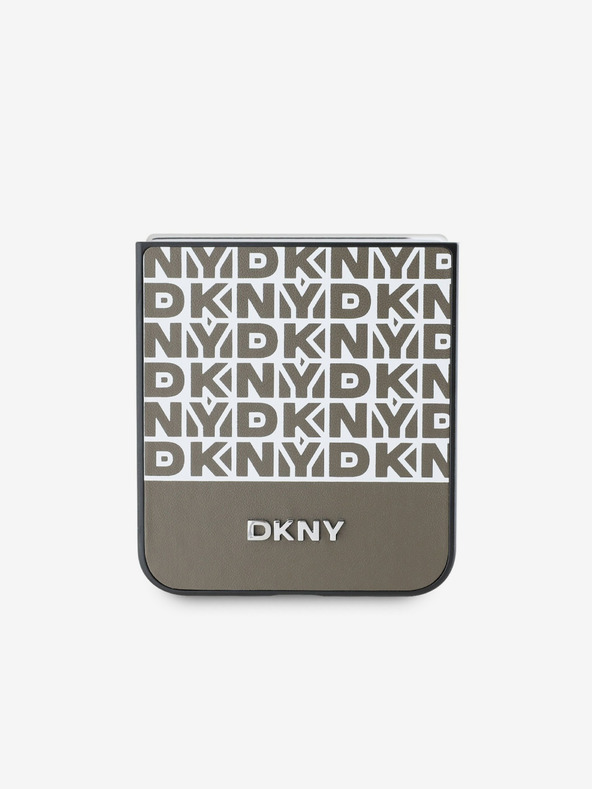 DKNY DKNY PU kožený zadný kryt s opakujúcim sa vzorom a prúžkom v spodnej časti pre Samsung Galaxy Z Flip 6 hnedý