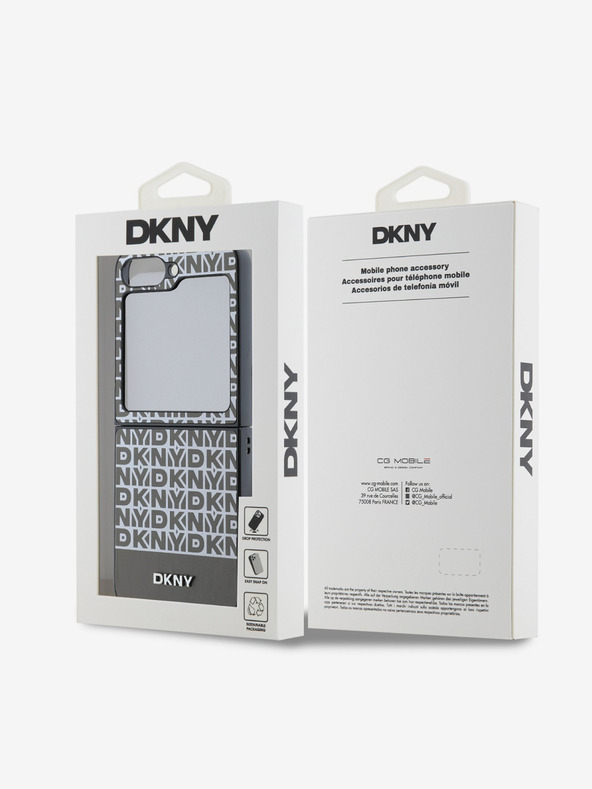 DKNY DKNY PU kožený zadný kryt s opakujúcim sa vzorom a prúžkom v spodnej časti pre Samsung Galaxy Z Flip 6 hnedý