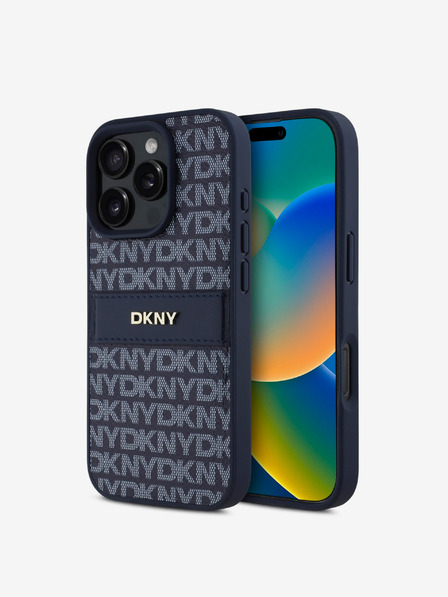 DKNY DKNY PU kožený zadný kryt Repeat Pattern Tonal Stripe pre iPhone 16 Pro Max Blue