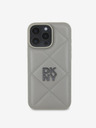 DKNY DKNY PU kožený prešívaný zadný kryt s logom Stack pre iPhone 16 Pro Grey