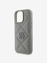 DKNY DKNY PU kožený prešívaný zadný kryt s logom Stack pre iPhone 16 Pro Grey