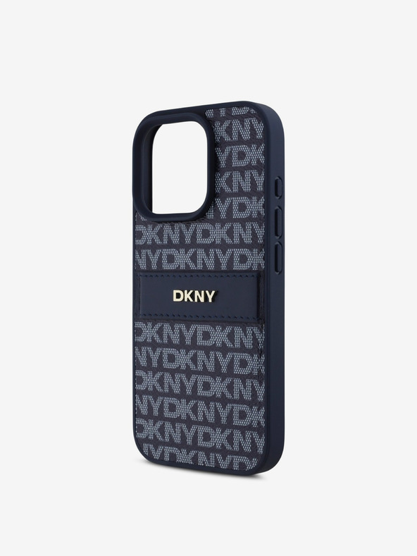 DKNY DKNY PU kožený zadný kryt s opakujúcim sa vzorom s tónovým pruhom pre iPhone 16 Pro modrý