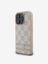 DKNY DKNY PU kožený zadný kryt s károvaným vzorom a pruhmi pre iPhone 16 Pro Max ružový