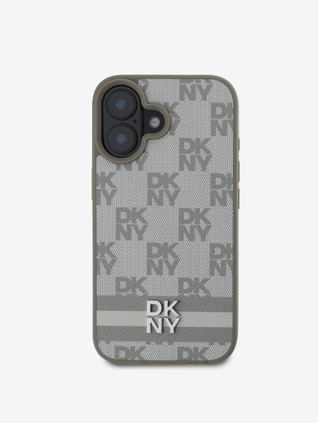 DKNY DKNY PU kožený zadný kryt s károvaným vzorom a pruhmi pre iPhone 16 béžový