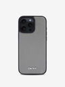 DKNY DKNY PU kožený strieborný zadný kryt s kovovým logom Magsafe pre iPhone 16 Pro Max Grey