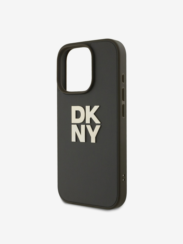 DKNY PU Leather Stack Logo Wrist Strap Zadní Kryt pro iPhone 16 Pro Max Green Obal na telefón