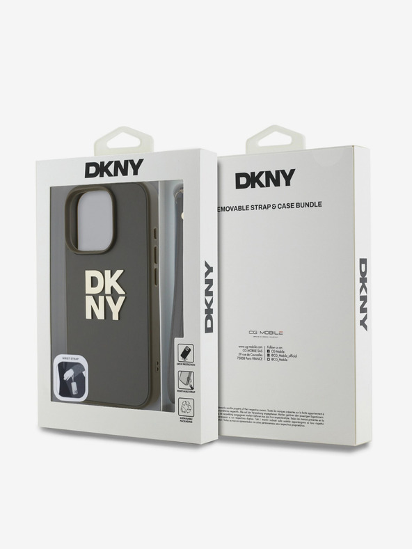 DKNY PU Leather Stack Logo Wrist Strap Zadní Kryt pro iPhone 16 Pro Max Green Obal na telefón