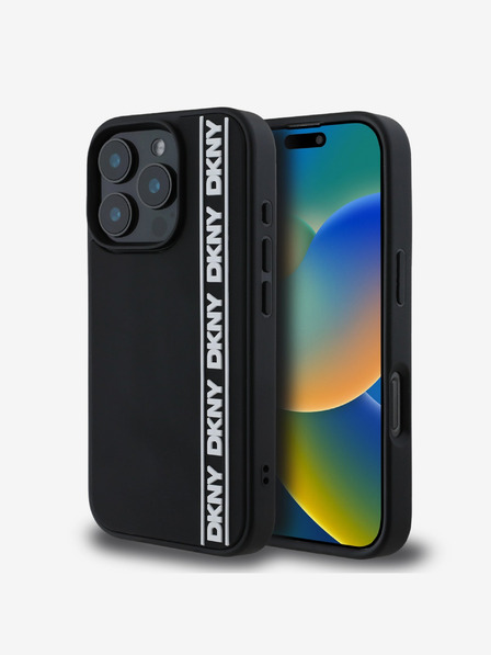 DKNY DKNY 3D gumový zadný kryt s opakujúcim sa logom v tvare línie pre iPhone 16 Pro Max čierny