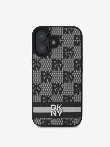 DKNY DKNY PU kožený zadný kryt s károvaným vzorom a pruhmi pre iPhone 16 čierny