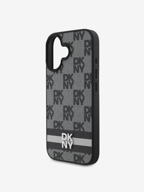DKNY DKNY PU kožený zadný kryt s károvaným vzorom a pruhmi pre iPhone 16 čierny