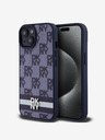 DKNY DKNY PU kožený zadný kryt so šachovnicovým vzorom a pruhmi pre iPhone 15 modrý