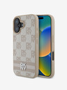 DKNY DKNY PU kožený zadný kryt so šachovnicovým vzorom a pruhmi pre iPhone 16 ružový