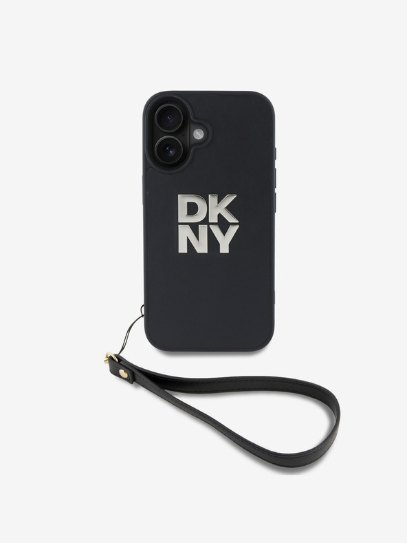 DKNY DKNY PU kožený zadný kryt s logom komína pre iPhone 16 čierny