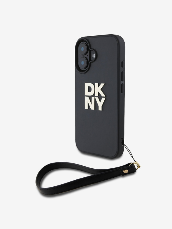 DKNY DKNY PU kožený zadný kryt s logom komína pre iPhone 16 čierny