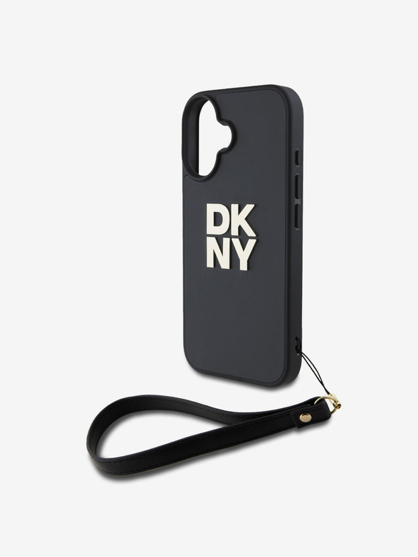 DKNY DKNY PU kožený zadný kryt s logom komína pre iPhone 16 čierny