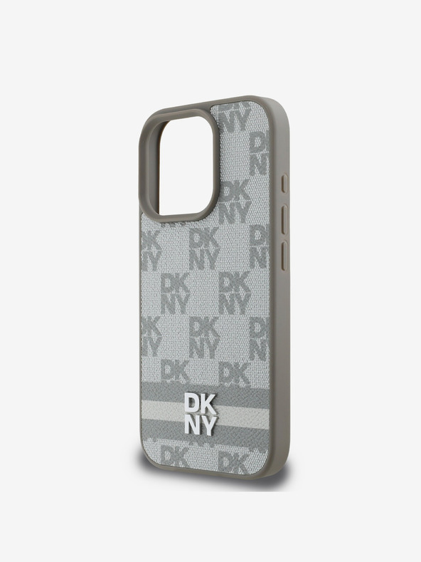 DKNY DKNY PU kožený károvaný vzor a pruhovaný zadný kryt pre iPhone 16 Pro Max béžový