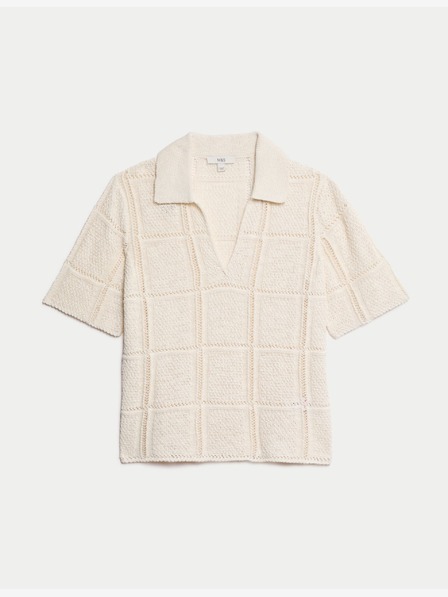 Marks & Spencer Pletený top s veľkými okami, zmes bavlny, s golierom Marks & Spencer off-white
