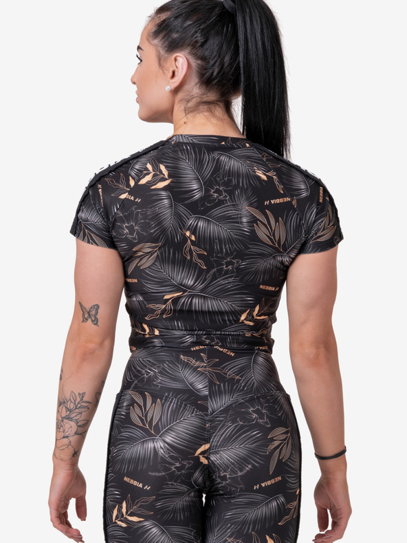 Nebbia Čierne dámske vzorované cropped tričko Nebbia