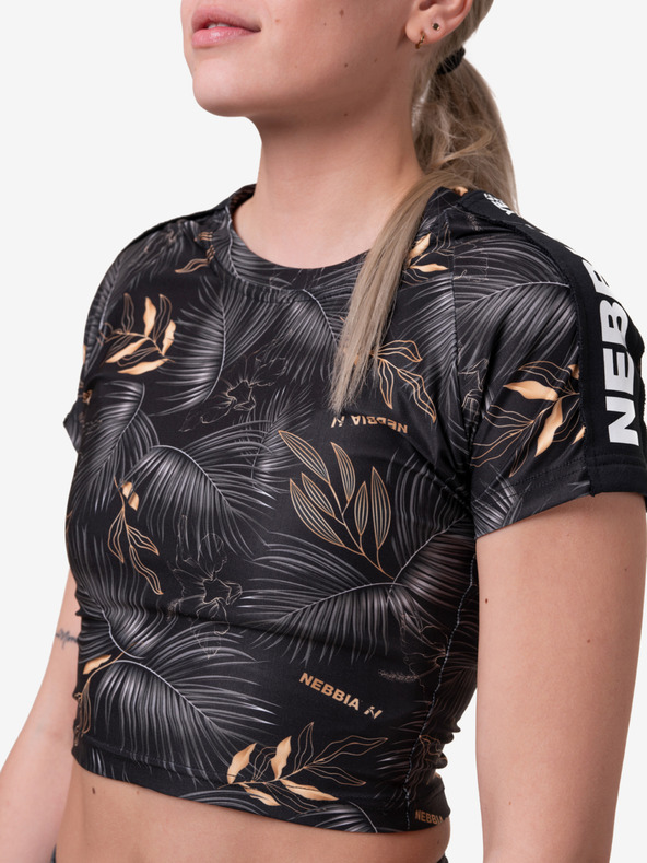 Nebbia Čierne dámske vzorované cropped tričko Nebbia