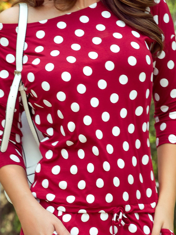 numoco Športové šaty so zaväzovaním a vreckami - bordová + bodky Numoco