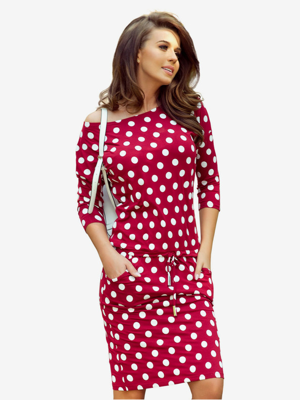 numoco Športové šaty so zaväzovaním a vreckami - bordová + bodky Numoco