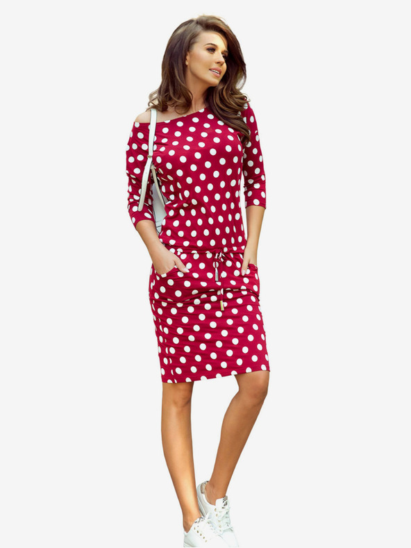 numoco Športové šaty so zaväzovaním a vreckami - bordová + bodky Numoco