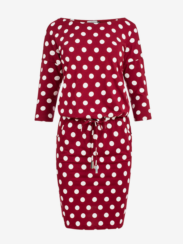 numoco Športové šaty so zaväzovaním a vreckami - bordová + bodky Numoco