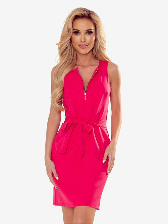 numoco Šaty so zlatým zipsom a viazaním - malinové Numoco