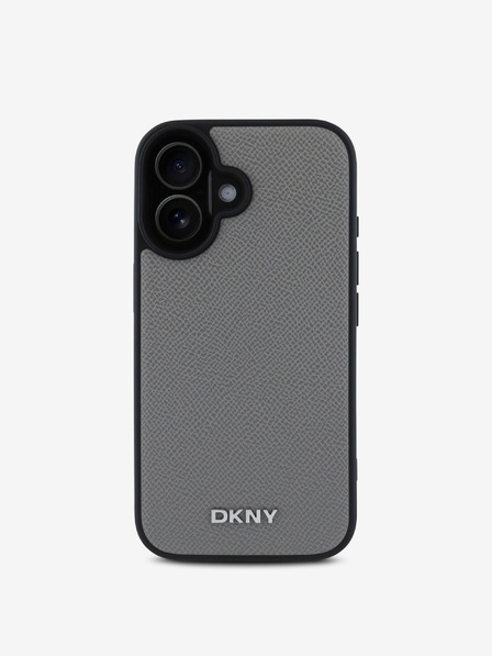 DKNY PU Leather Silver Metal Logo Magsafe iPhone 16 Grey Obal na telefón