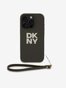 DKNY PU Leather Stack Logo Wrist Strap iPhone 16 Pro Green Obal na telefón