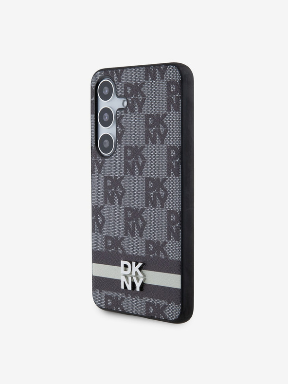 DKNY DKNY PU kožený zadný kryt so šachovnicovým vzorom a pruhmi pre Samsung Galaxy S24+ čierny