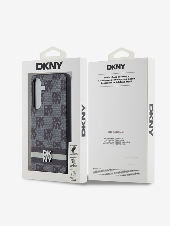 DKNY DKNY PU kožený zadný kryt so šachovnicovým vzorom a pruhmi pre Samsung Galaxy S24+ čierny