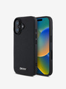 DKNY DKNY PU kožený strieborný kovový kryt s logom Magsafe pre iPhone 16 Plus čierny
