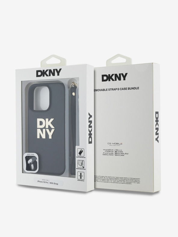DKNY DKNY PU kožený zadný kryt s logom zápästného remienka pre iPhone 16 Pro čierny