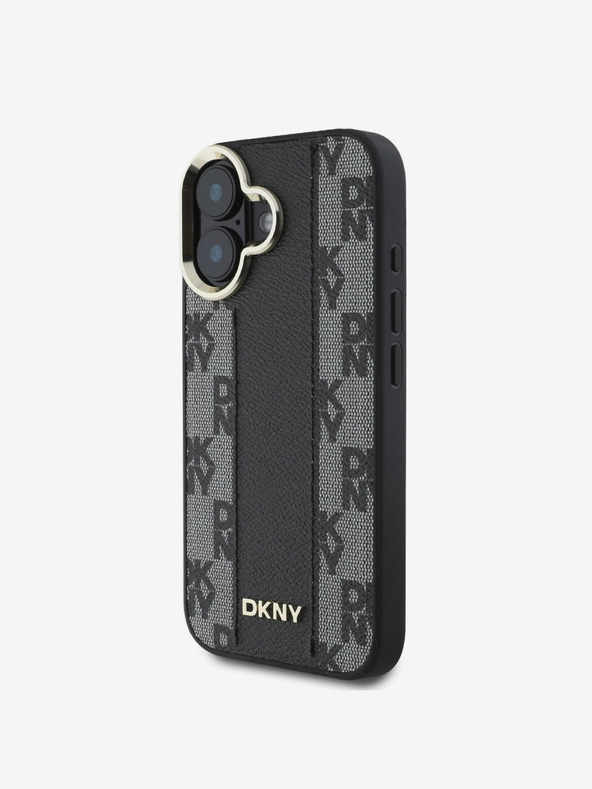DKNY DKNY PU kožený károvaný vzor Magsafe zadný kryt pre iPhone 16 čierny