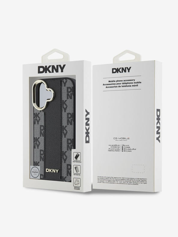 DKNY DKNY PU kožený károvaný vzor Magsafe zadný kryt pre iPhone 16 čierny