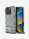 DKNY DKNY PU kožený zadný kryt s károvaným vzorom a pruhmi pre iPhone 16 Pro béžový